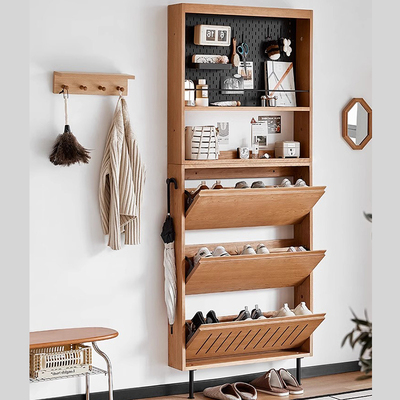 实木超薄鞋柜翻斗鞋柜北欧日式樱桃木家用门口极窄悬浮入户玄关