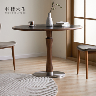 圆形圆桌岩板餐桌饭桌家用小户型现代简约北欧实木桌子 朴愫木作