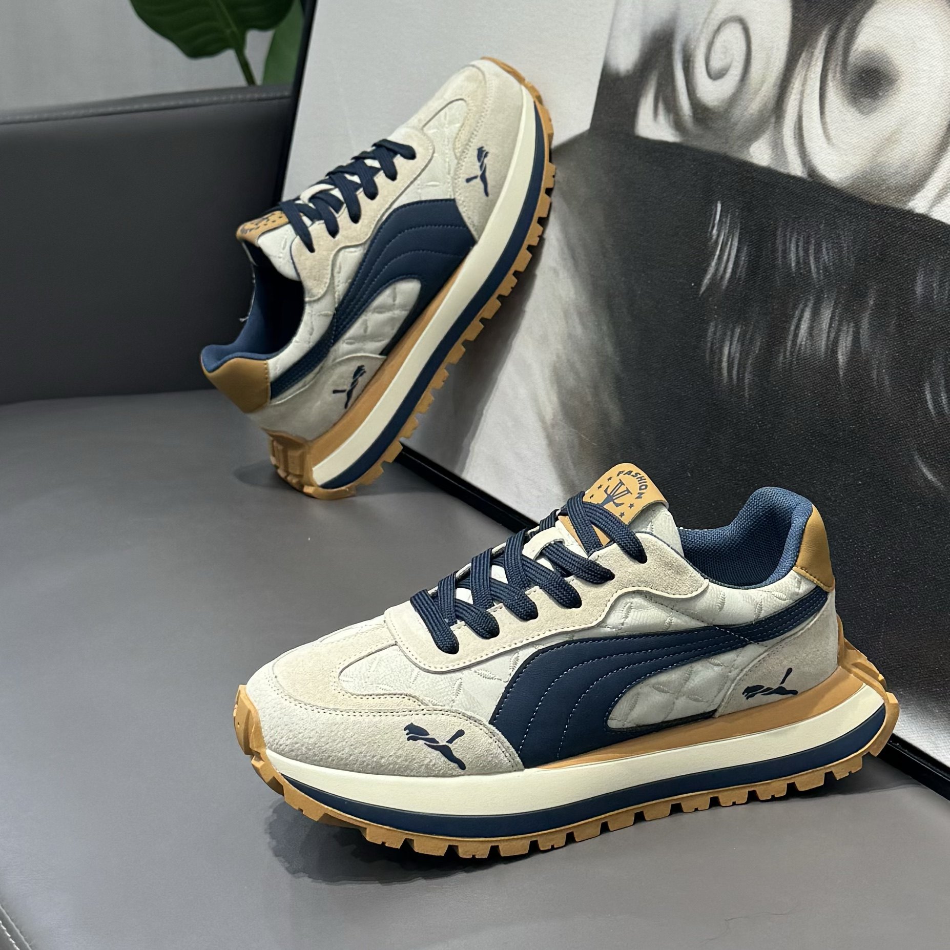 鞋子男鞋春款2025新款透气休闲运动阿甘鞋男款潮流厚底增高老爹鞋