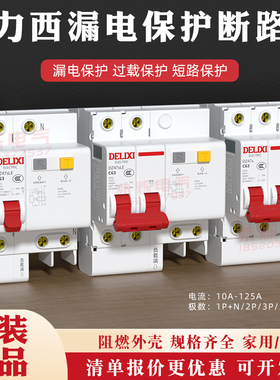 德力西DZ47sLE漏电保护器开关家用 断路器2p63A带漏保开关电闸