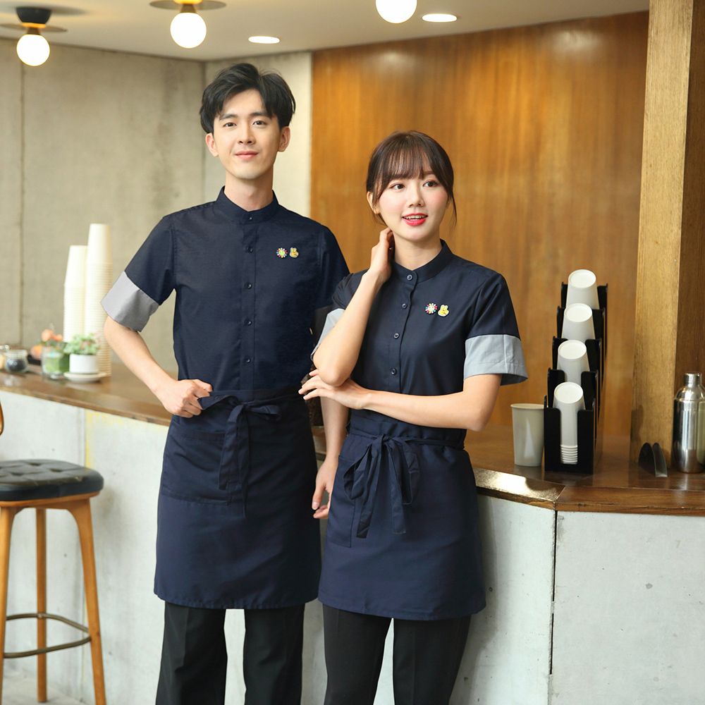 餐饮服务员工作服短袖咖啡厅蛋糕奶茶店衬衣西餐厅火锅快餐店制服