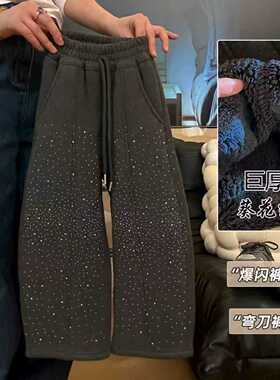 宠粉*女童亮闪时髦烫钻百搭葵花绒加厚休闲裤2026冬季AS新款AS080