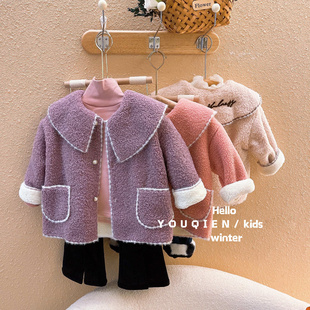 宠粉*女童时尚法式小香风娃娃领羊羔绒加厚外套2025冬AS新款AS015