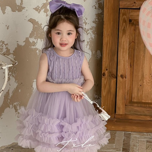 EXB076鱼 宠粉 佑琦恩女童背心网纱蕾丝蛋糕裙 送头纱2025夏季 新款