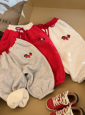 女童百搭小马拜年服韩版加绒休闲运动裤2026冬季新款MBJ-02咖