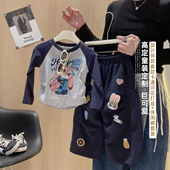 QL新款 2026春季 QL045 撞色玩偶套装 女童卡通印花打底休闲裤