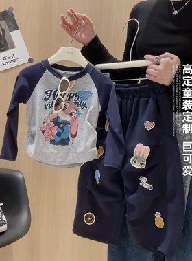 女童卡通印花打底休闲裤撞色玩偶套装2026春季QL新款QL045