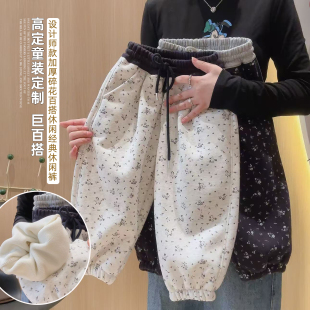 新款 2025冬季 GZ032珙 束脚裤 女童加绒加厚小碎花百搭休闲裤