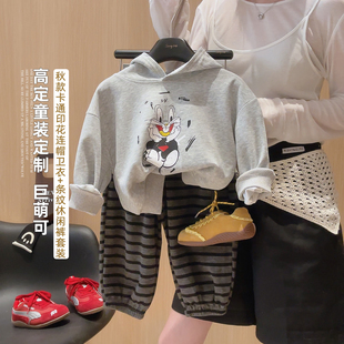 女童中性风连帽卫衣外套条纹裤子男女童两件套2025秋LB新款LB006