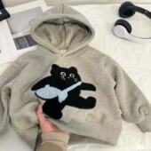 XMYWY睦 新款 女童加绒小猫鱼立体韩版 连帽男女童卫衣2025冬季