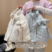 BWB015鱼 新款 宠粉 女童蝴蝶结加厚立领蕾丝边棉袄外套2025冬季