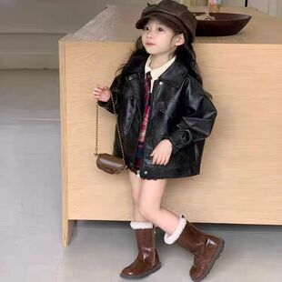 女童炸街皮衣假两件字母卫衣蛋糕裙三件套2026春季 BUU009觅 新款