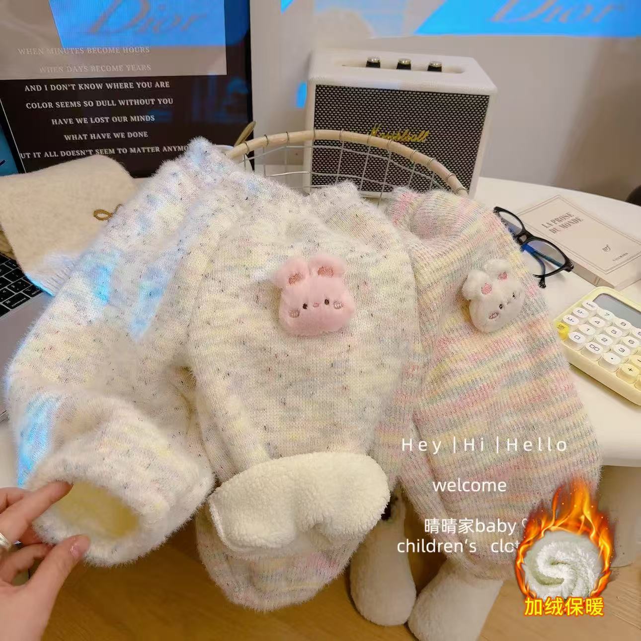 佑琦恩女童洋气可爱兔子加厚韩版羊羔绒裤子2025秋冬新款DU013嘟