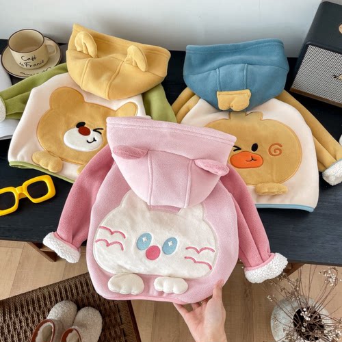 女童加厚重工刺绣双面绒卡通连帽外套2025冬季NAC新款NAC009