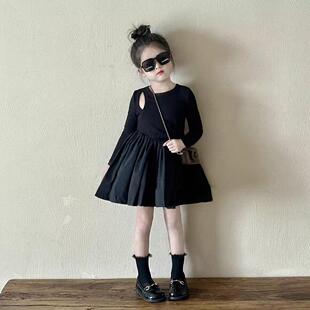 女童连衣裙赫本风小黑裙2026韩版 NAC006 甜辣风蓬蓬裙2026春NAC款