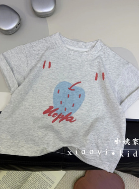 女童洋气灰色苹果T恤时尚洋气宝宝2026夏季DXW新款DXW024