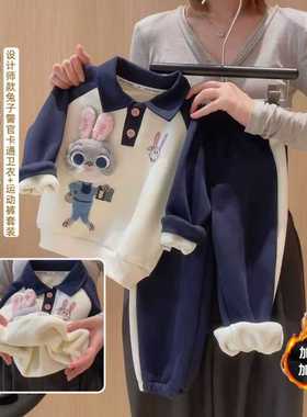 女童卡通韩版休闲洋气女童厚款保暖卫衣套装2025秋冬MIQ新款9968
