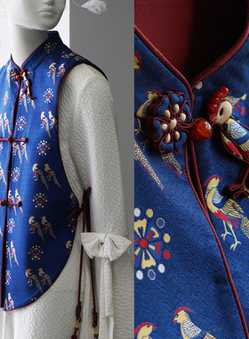 【五彩翟鸟宋锦】李德喜宋锦原创新中式国风短款系带飘带流苏马甲