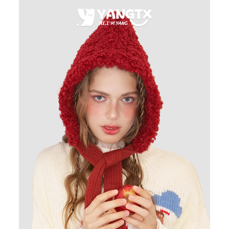 【杨同学】小红帽巴拉克拉法帽子女秋冬季羊羔绒保暖显脸小包头帽