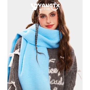 【杨同学】羊绒围巾女秋冬2025新款加厚长款披肩护颈蓝色保暖围脖