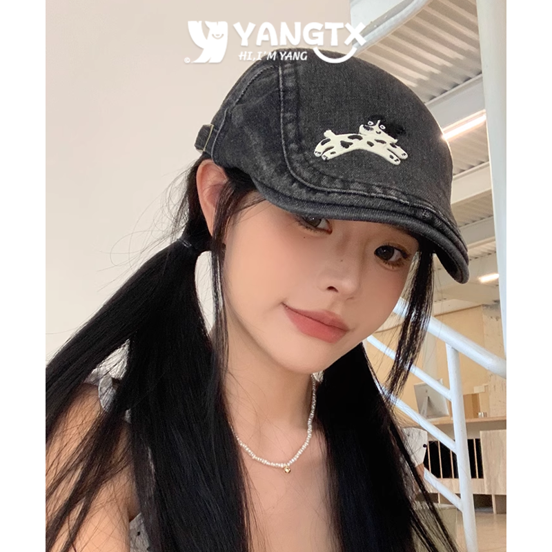 复古可爱女四季可用斑点狗前进帽
