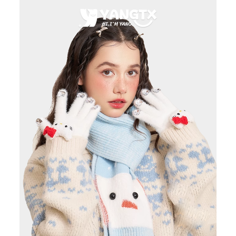 【杨同学】雪人围巾女秋冬新款加厚保暖可爱百搭围脖kt手套套装女,服饰配件/皮带/帽子/围巾,二件套,淘宝优惠券,粉丝福利购,淘宝优惠卷