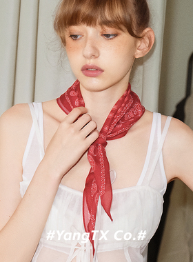 杨同学 复古红色图腾长条围脖 女港风高级感护颈飘带气质马尾发饰