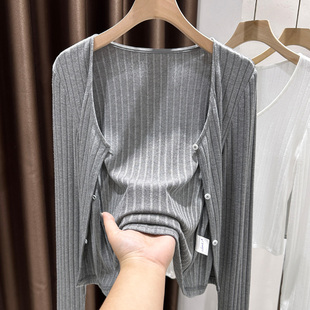 春夏纯色百搭针织开衫女爵士跳舞穿搭上衣吊带外搭小披肩防0313z