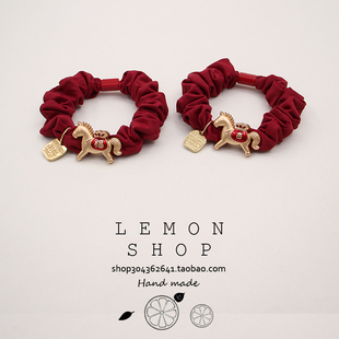 红色新年小马小肠发圈新款 头绳扎头发橡皮筋高级感发绳大肠圈发饰