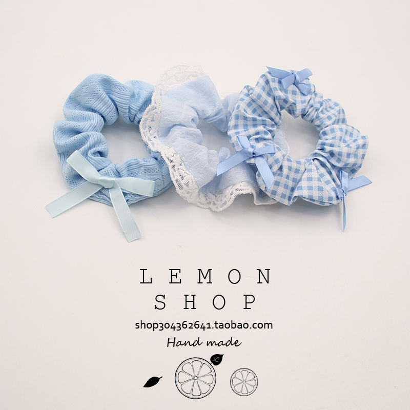 蓝色蕾丝花边蝴蝶结大肠发圈女扎马尾发绳高颜值头绳扎头发橡皮筋
