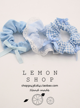 蓝色蕾丝花边蝴蝶结大肠发圈女扎马尾发绳高颜值头绳扎头发橡皮筋