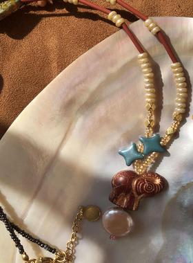 原创串珠项链小象琉璃甜美复古