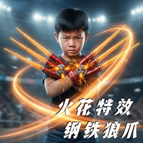 金刚狼爪可伸缩儿童发光玩具6-14岁亲子互动男孩钢铁狼爪火花特效