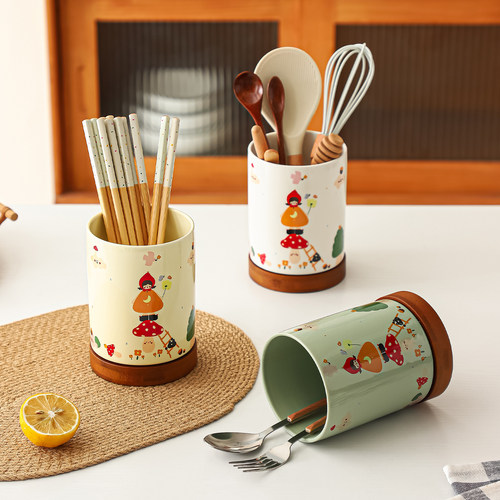 台面可爱陶瓷筷子筒家用厨房沥水筷子笼筷勺收纳盒高颜值餐具筷篓