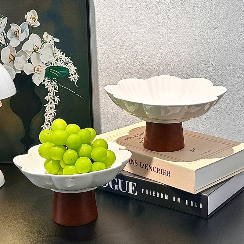 中古木质高脚果盘陶瓷水果盘客厅家用零食盘蛋糕茶点甜品台摆件,餐饮具,果盆/果盘/果篮,淘宝优惠券,粉丝福利购,淘宝优惠卷
