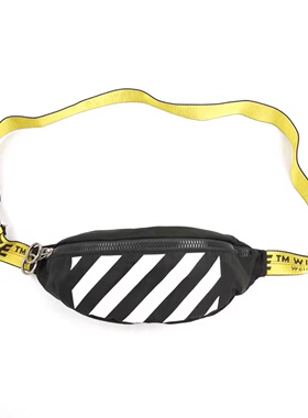 Off OW经典斜条纹White拉链胸包腰包斜挎包男女情侣款字母肩带潮