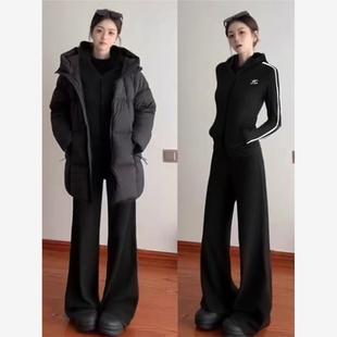 修身秋季运动套装女2025新款黑色外套休闲一整套早秋韩系穿搭秋天