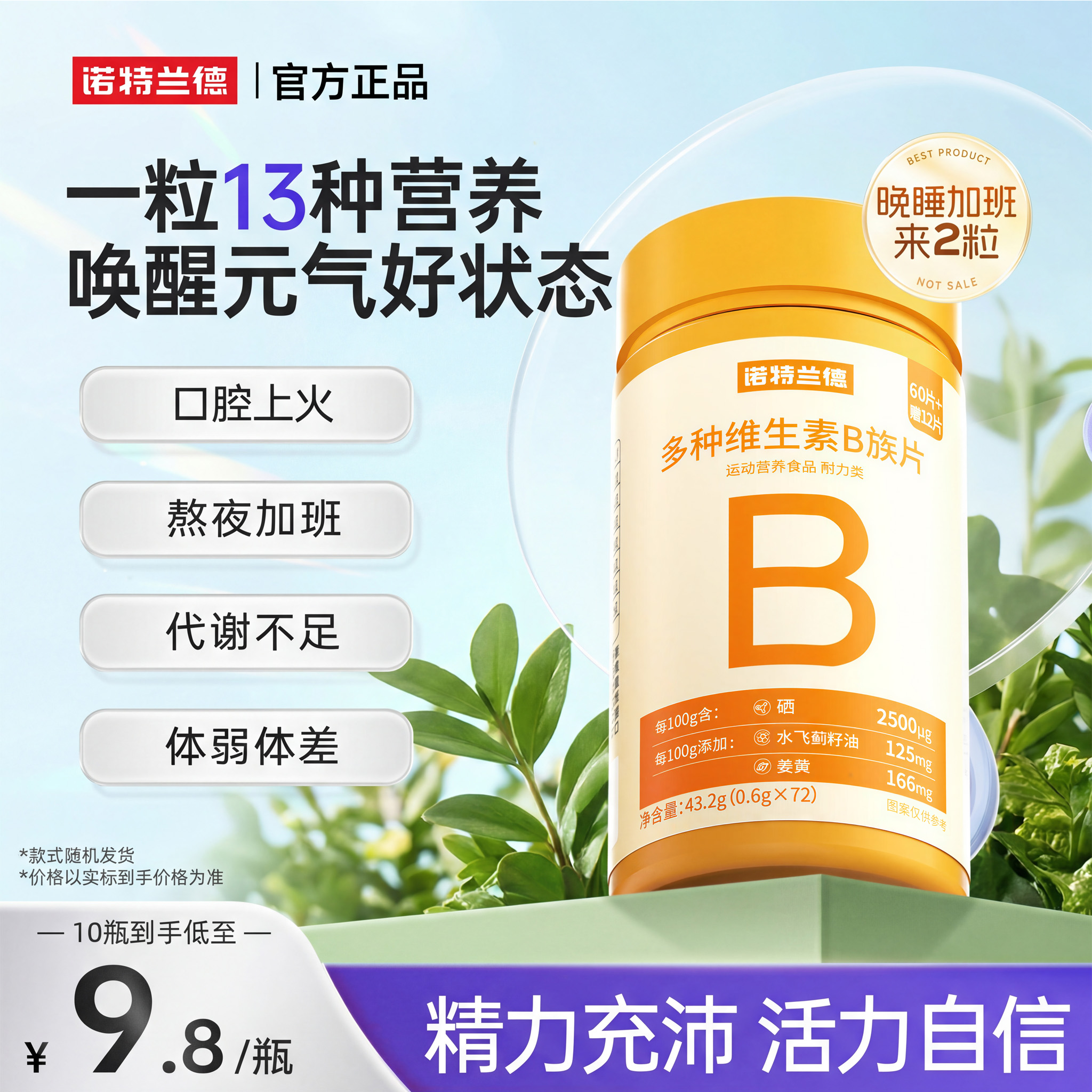 诺特兰德多种维生素b族复合维生素vb维bb6b1咀嚼片牛磺酸官方正品