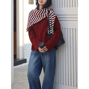 西田设｜澳洲羊毛100% 披肩加大秋冬简约条纹保暖三角巾针织围巾