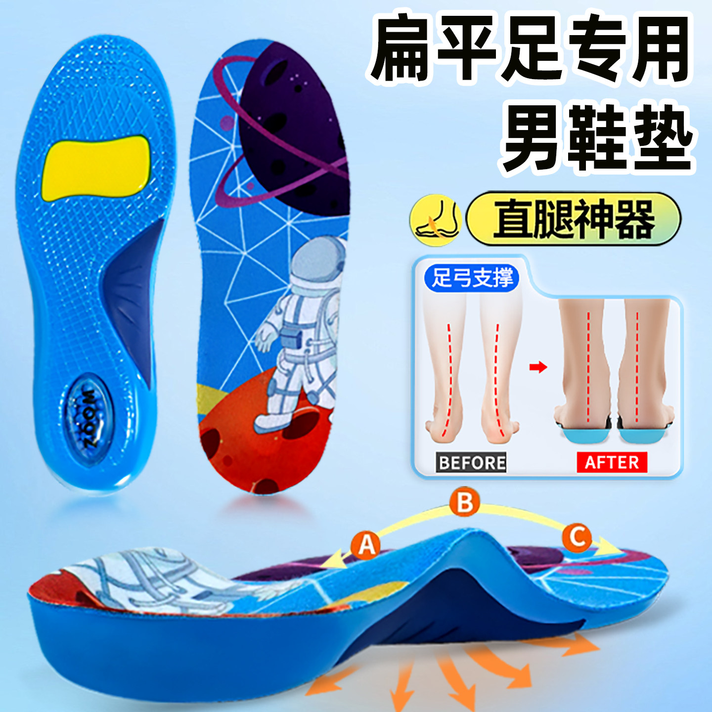 足弓支撑鞋垫扁平足矫正平底足运动减震足外翻内八字矫形器软弹
