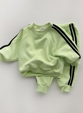 韩版ins婴幼童春秋运动套装男女童休闲圆领棉卫衣卫裤套装