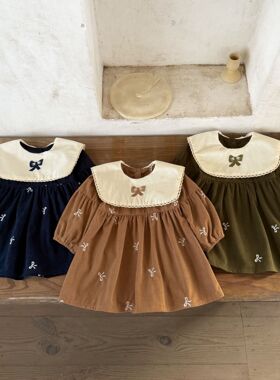 韩版秋冬季女童宝宝灯芯绒衬衫裙子婴幼儿公主裙新生儿长袖连衣裙