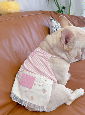 小狗狗裙子夏季宠物法斗巴哥博美猫咪格子拼接复古田园吊带裙新款