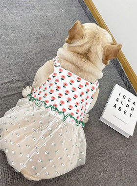 法斗夏季背心泫雅风裙子巴哥吊带裙子宠物狗狗小花裙薄款夏季吊带