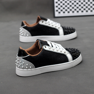 潮牌精神小伙小众新款男鞋钉子鞋红底鞋板鞋铆钉百搭潮流休闲鞋子