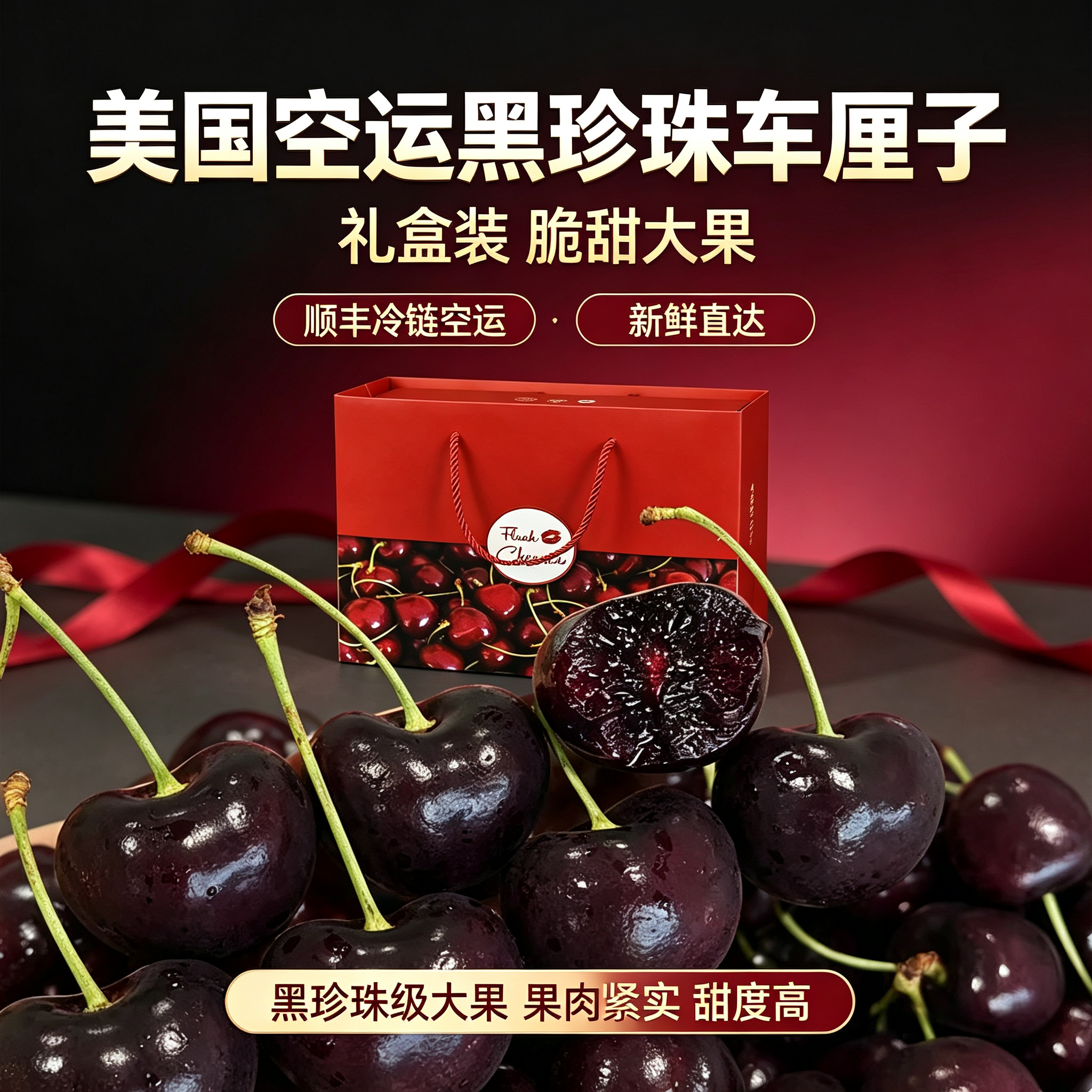 美国进口新鲜车厘子skeena黑珍珠车厘子3j4j5j脆甜樱桃礼盒装顺丰