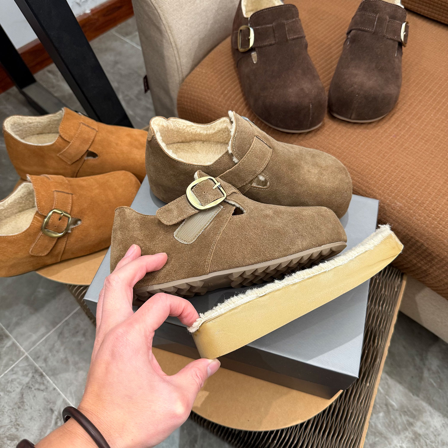 勃肯鞋女鞋真皮厚底懒人鞋面包鞋