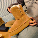 雪地靴女款2025新款冬季加绒加厚皮毛一体厚底面包鞋中筒拉链棉鞋