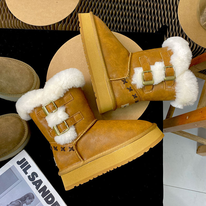 雪地靴女款2025新款冬季加绒加厚皮毛一体厚底面包鞋皮带防水棉鞋,女鞋,时尚雪地靴,淘宝优惠券,粉丝福利购,淘宝优惠卷