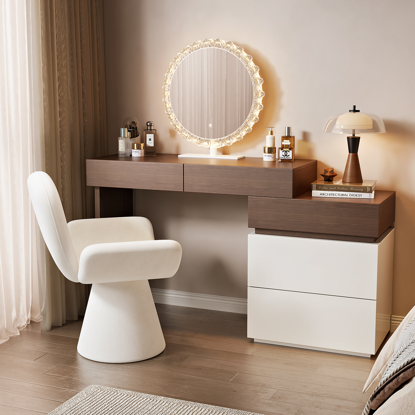 2025新款梳妆台斗柜一体卧室现代简约小型化妆桌收纳柜轻奢高级感